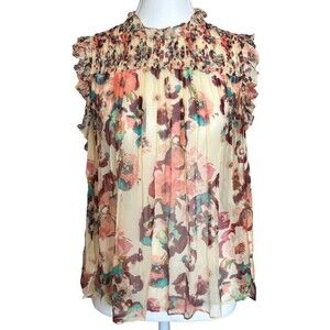 Ulla Johnson Silk Floral Blouse Size 6 Yellow Ruffle Boho Romantic Top